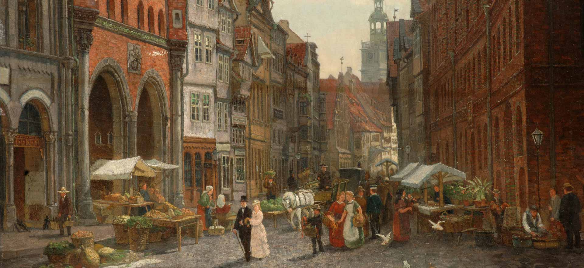 Blick in die Marktstraße, links die Markt- oder Bürgerwache, rechts das Alte Rathaus.